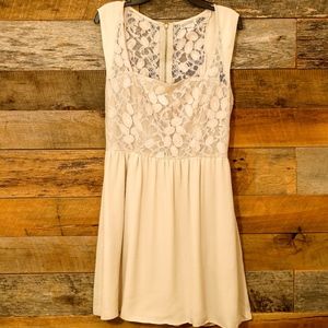 Beige Lace Zipper Dress